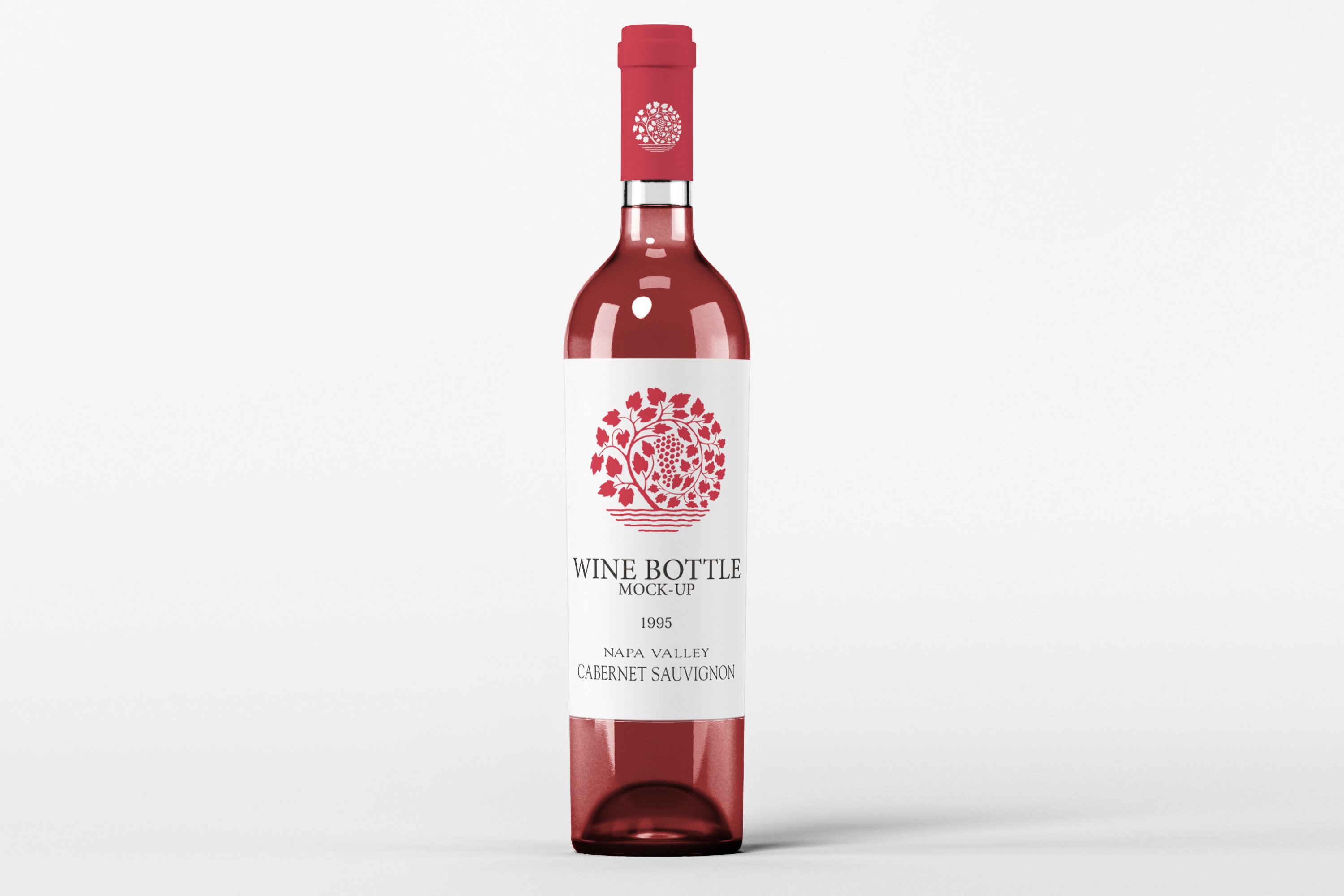 Transparent bottle with light pink wine.
