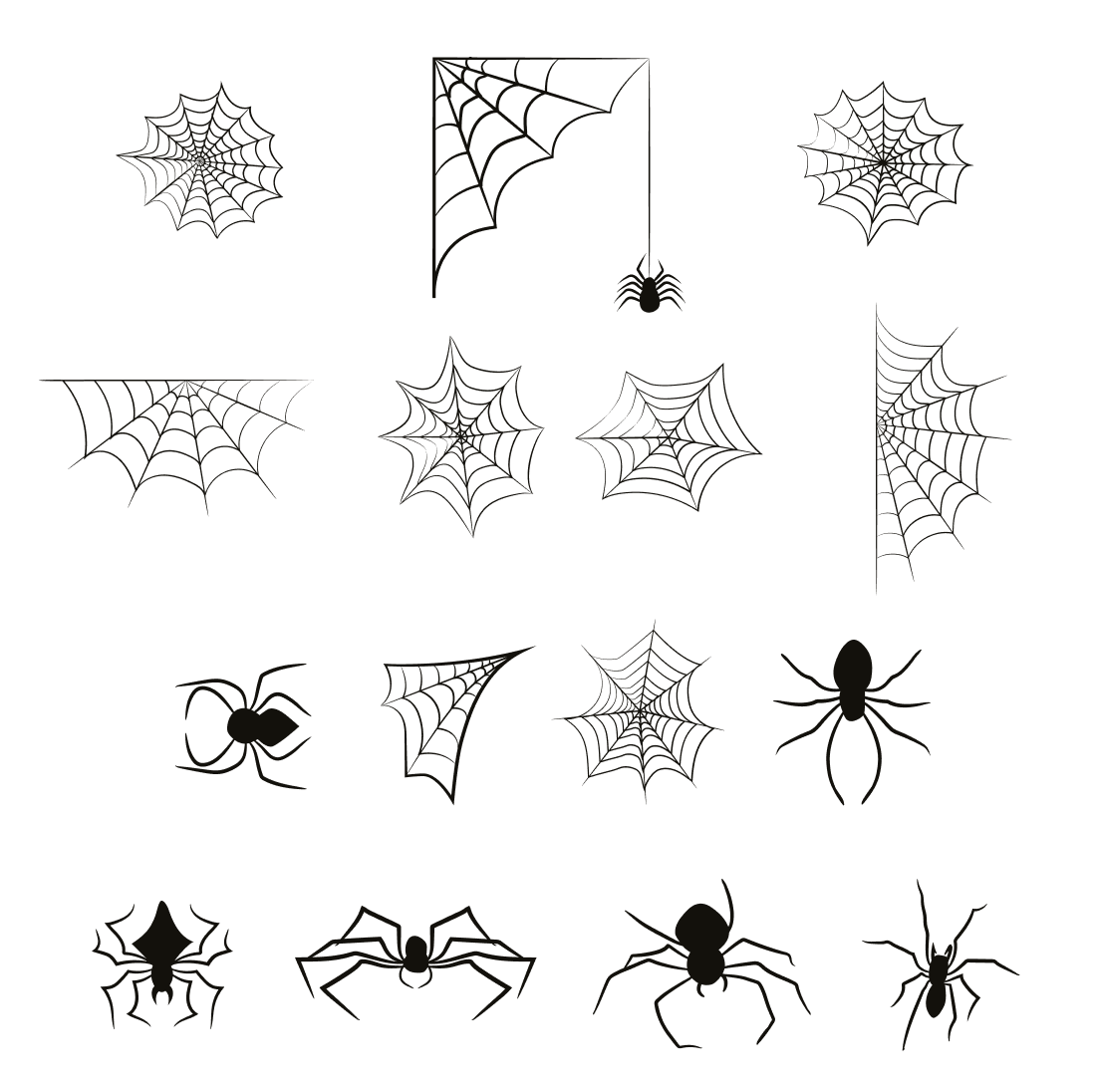 Collection of spider web designs.