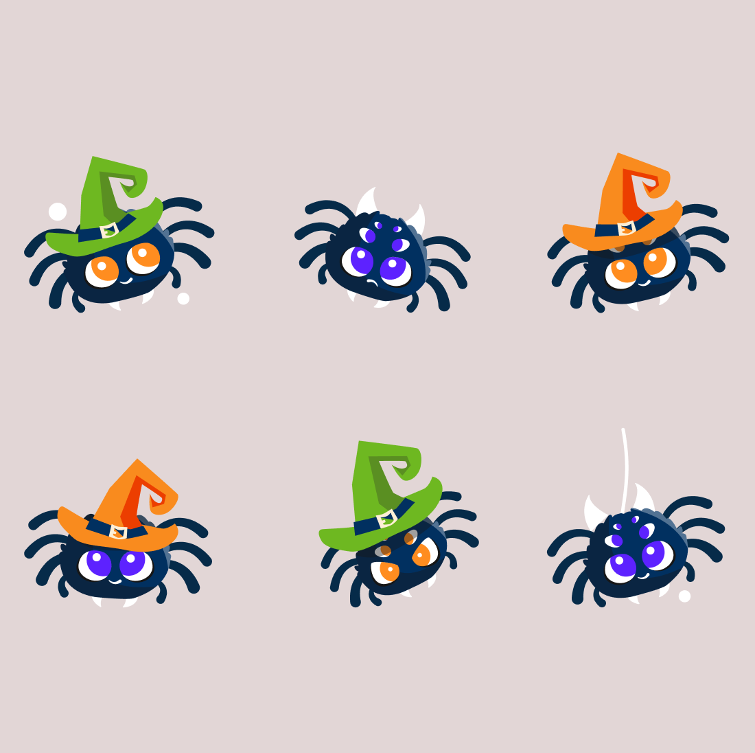 Set of six halloween stickers with a spider.