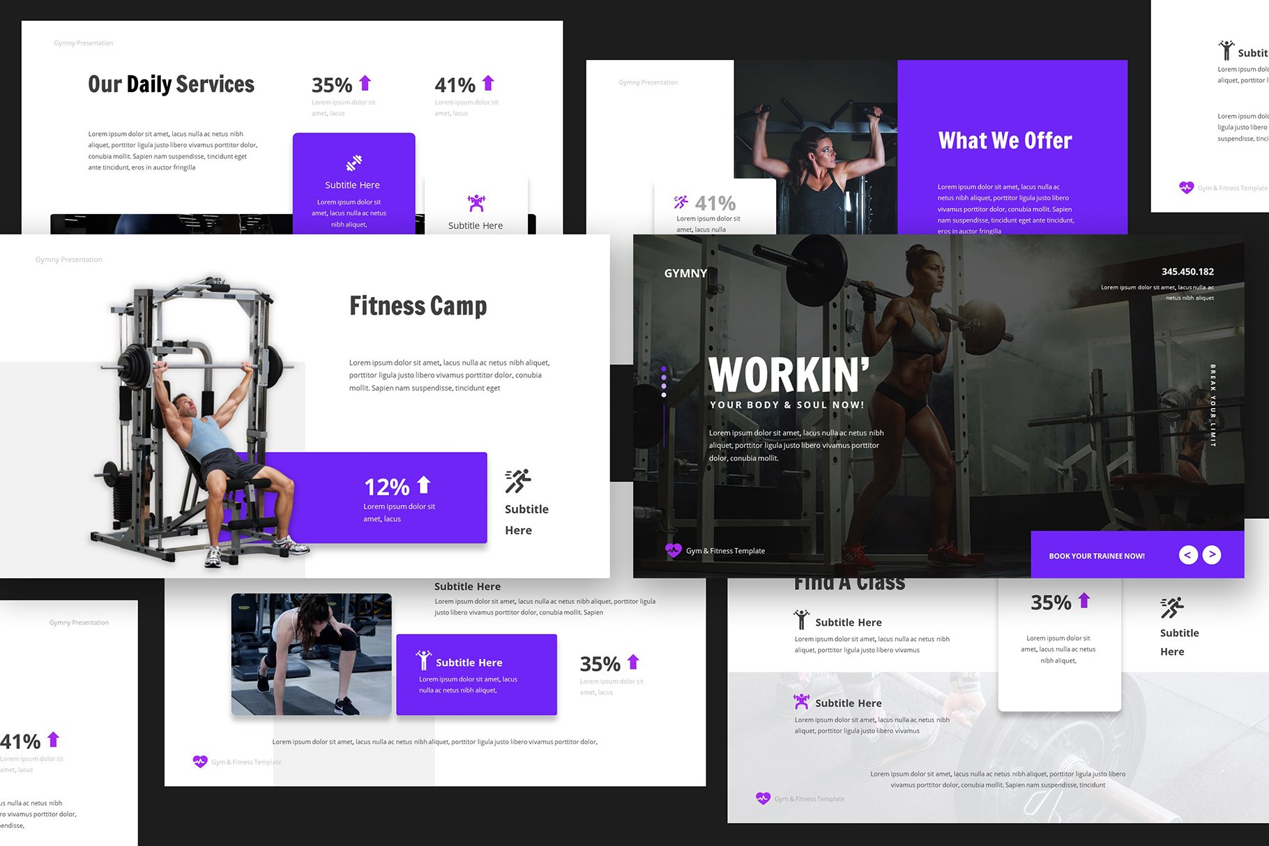Template has color mix - purple and dark for your presentation.
