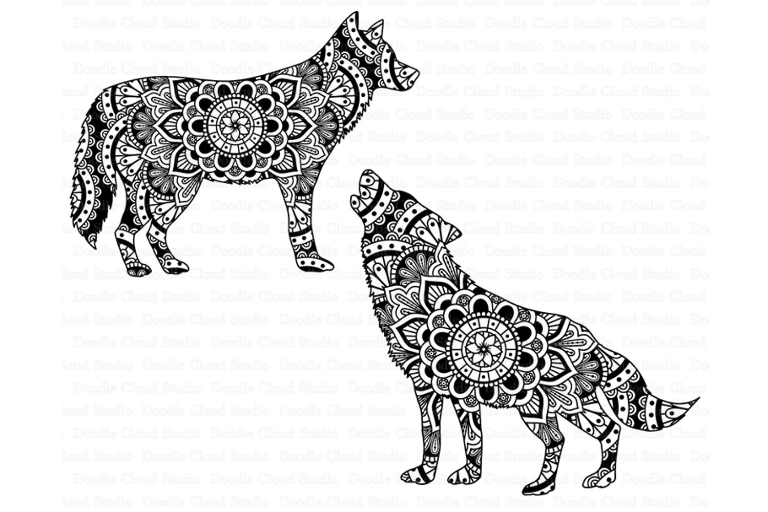 Wolf and a dog with a floral pattern on it.