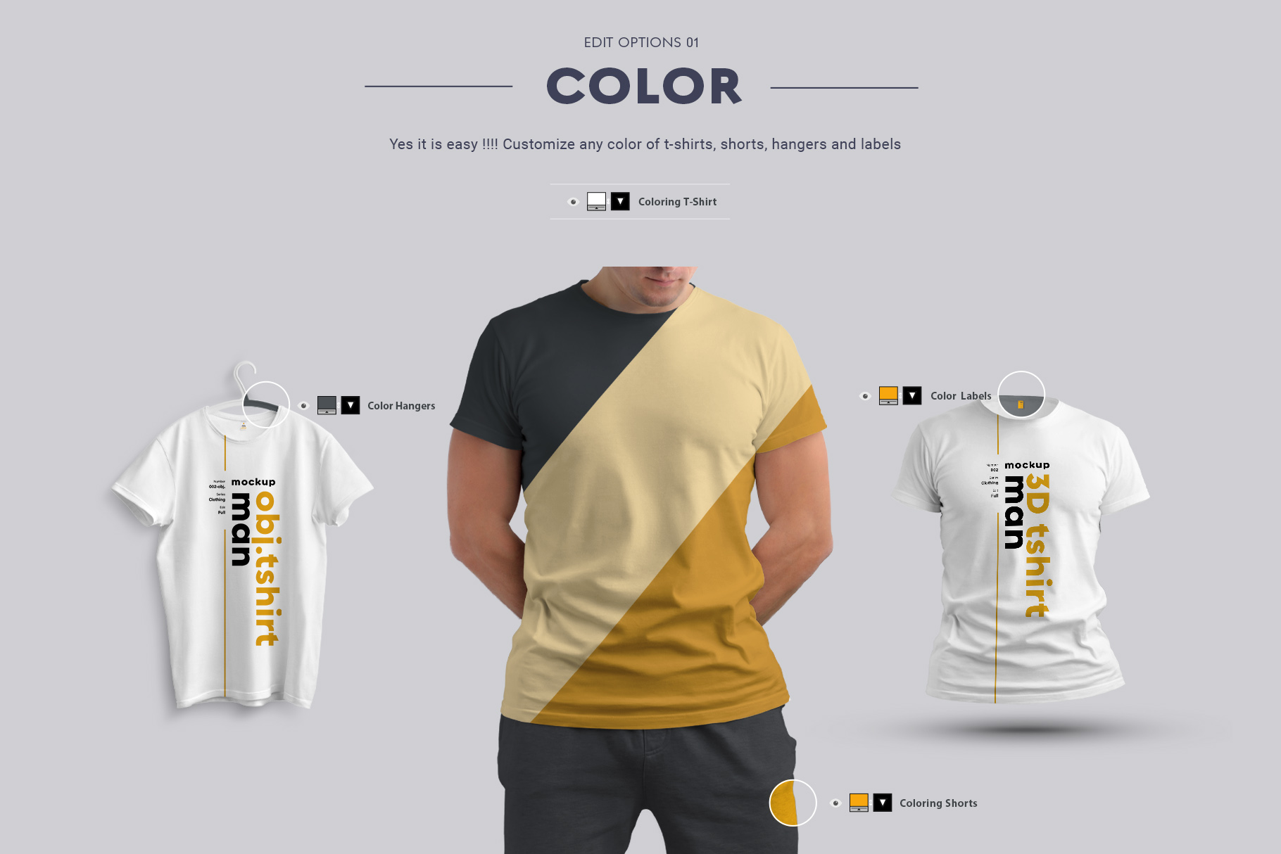 24 MockUps Man T-Shirt Color Example.