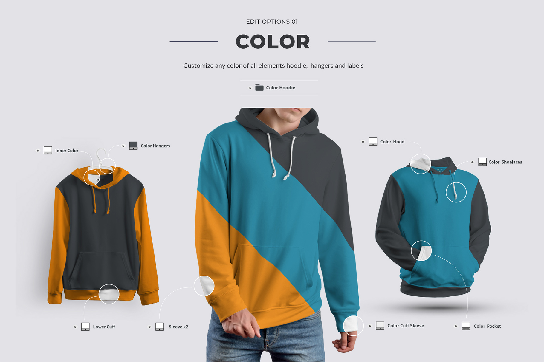 24 Mockups Hoodie on the Man, 3D and Isolated Subjects details.