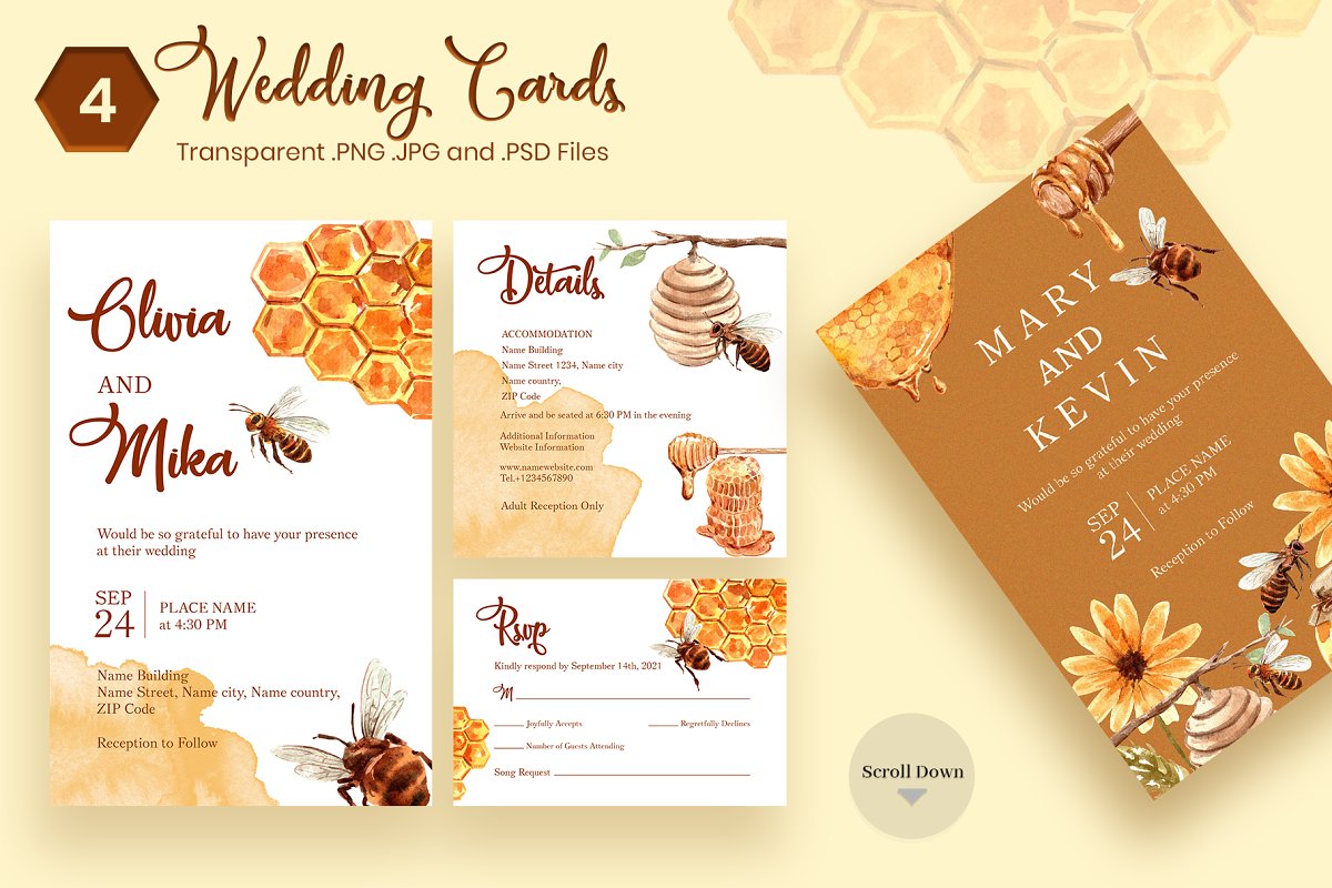 You will get 4 honey wedding card.