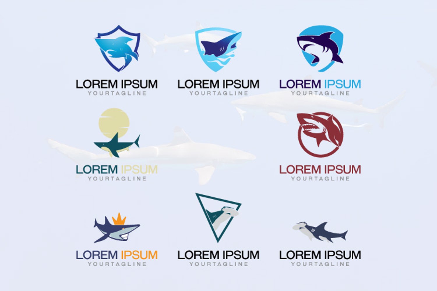 Cover image of 8 Shark Logo Template Set.