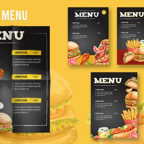 Fastfood Watercolor Illustration Set | Master Bundles