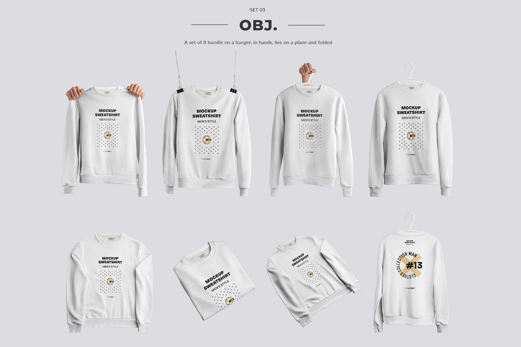 24 Mockup Men Sweatshirt On The Man 3D Style And Isolated Objects.