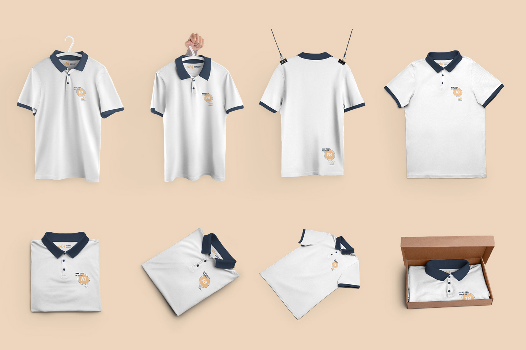 24 Mockups Polo On The Man 3D And Isolated Objects Items Example.