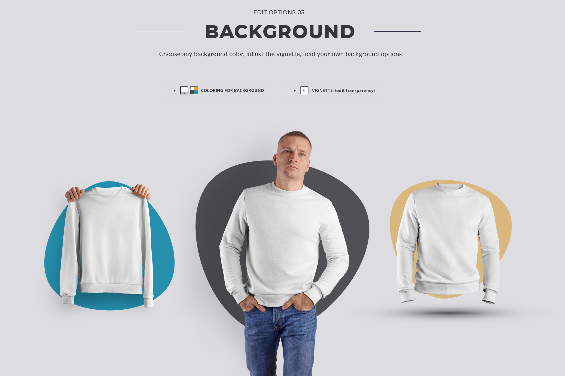 24 Mockup Men Sweatshirt On The Man 3D Style And Isolated Objects Background Example.