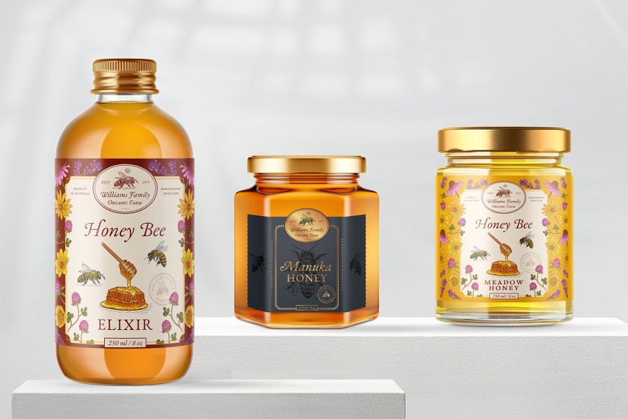 Honey bee honey manuka label design template.