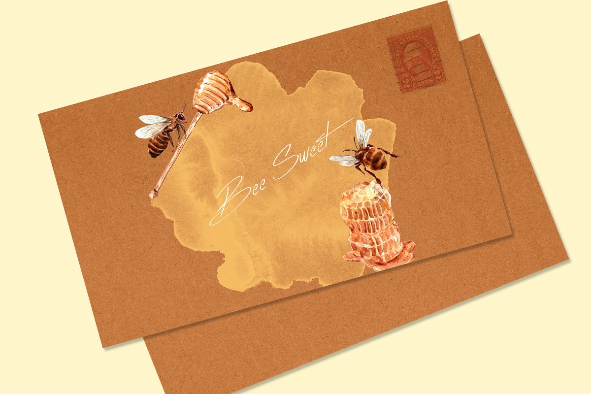 Honey wreaths mockup on postcard.