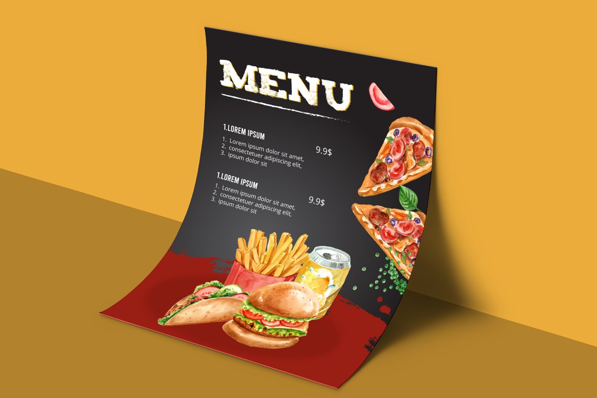 Fast food menu mockup.