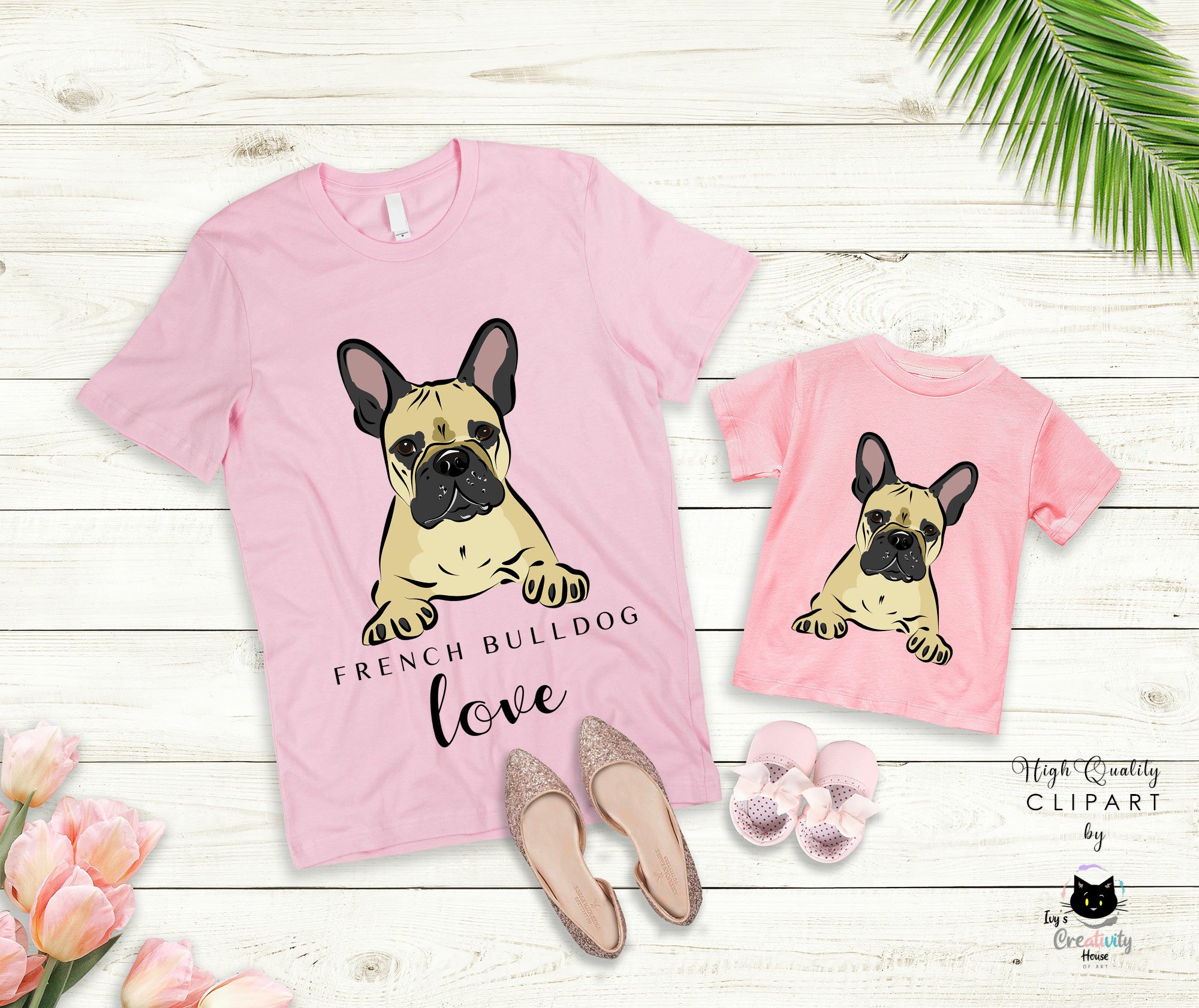 Pink shirt with a picture of a dog on it.