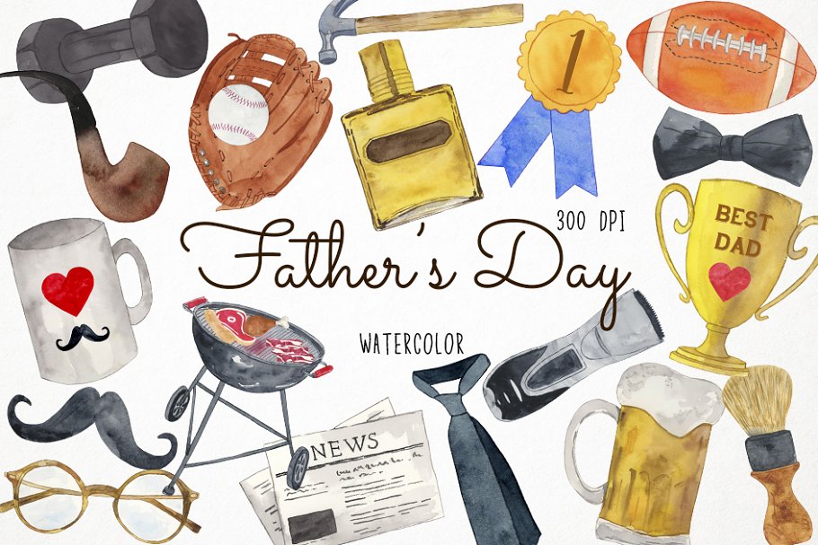 Cover image of Watercolor Father's Day Clipart.