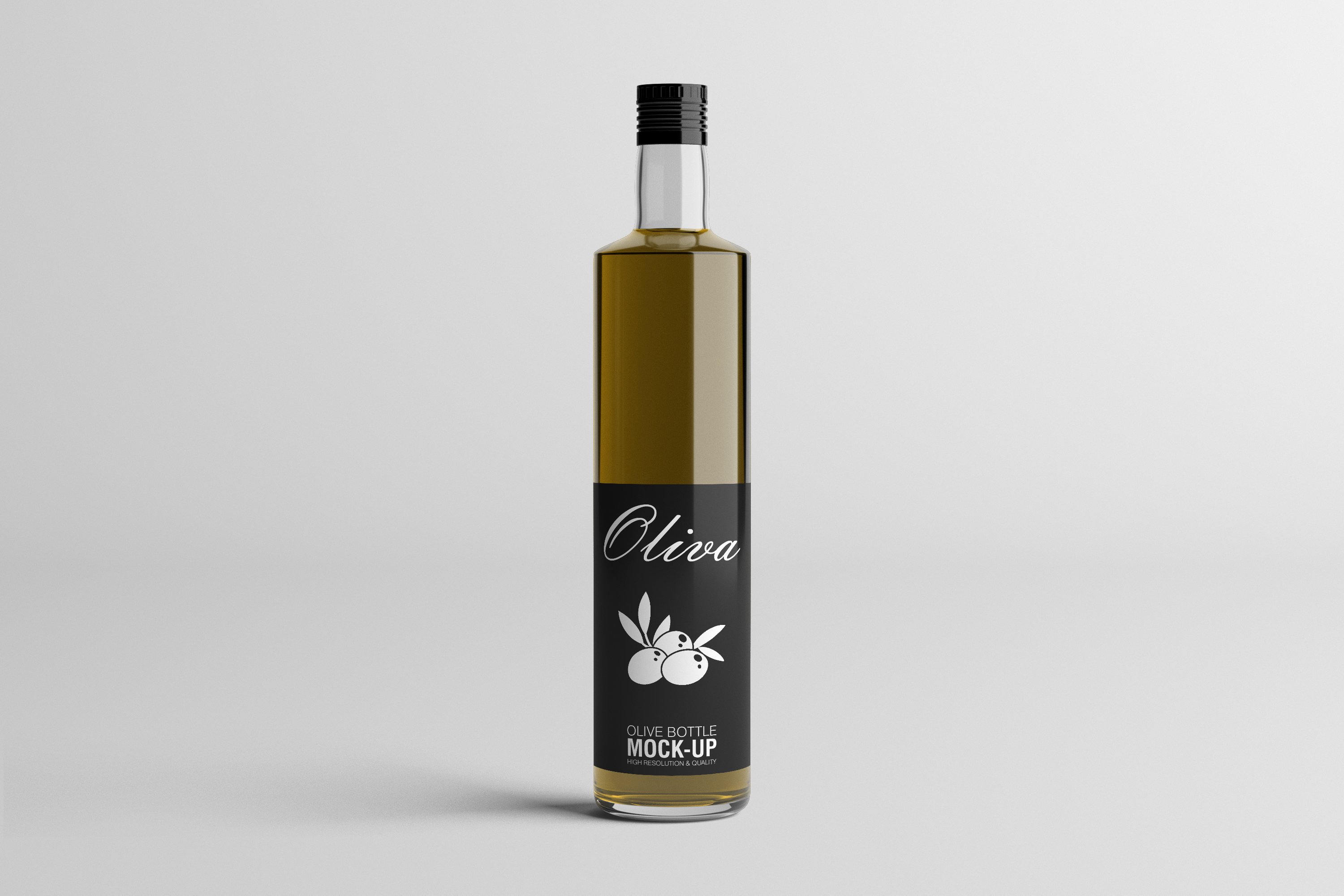 Big transparent bottle with olive oil.