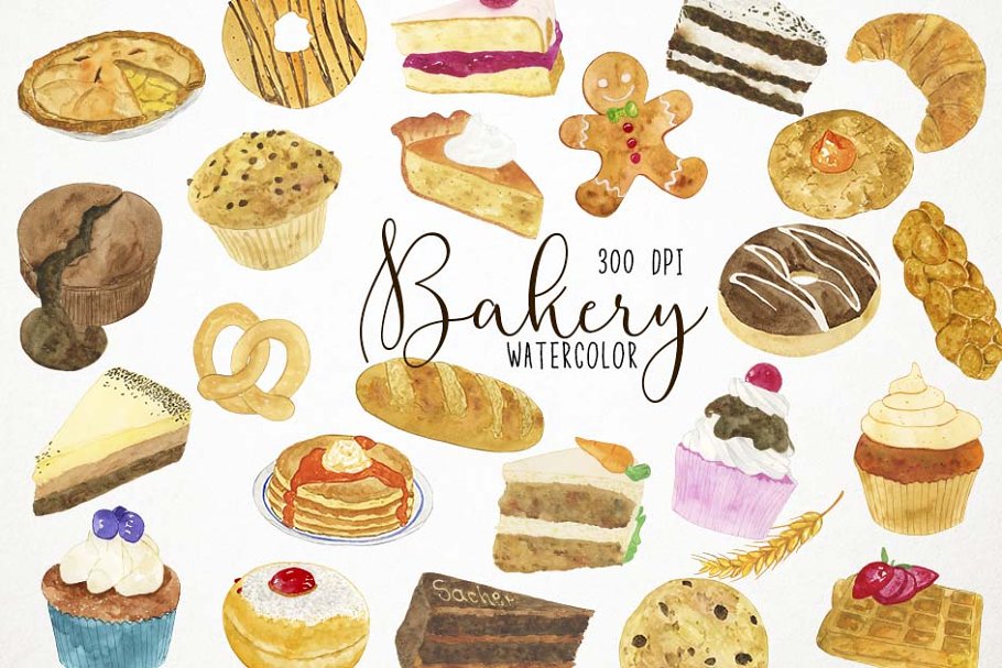Cover image of Watercolor Bakery Clipart.