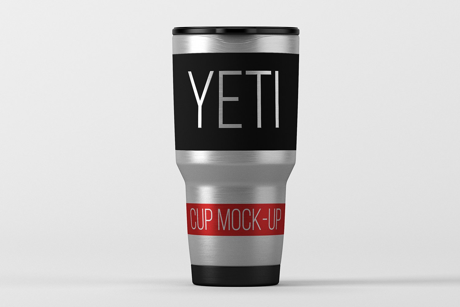 Metallic yeti cup with a black label.