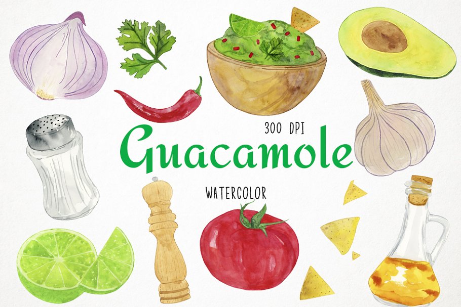 Cover image of Watercolor Guacamole Clipart.
