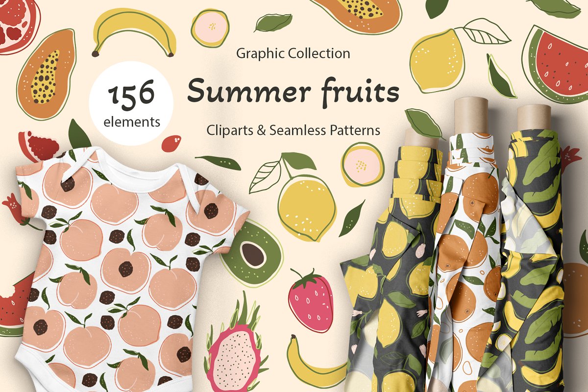 Cover image of Summer fruits. Big graphic set.