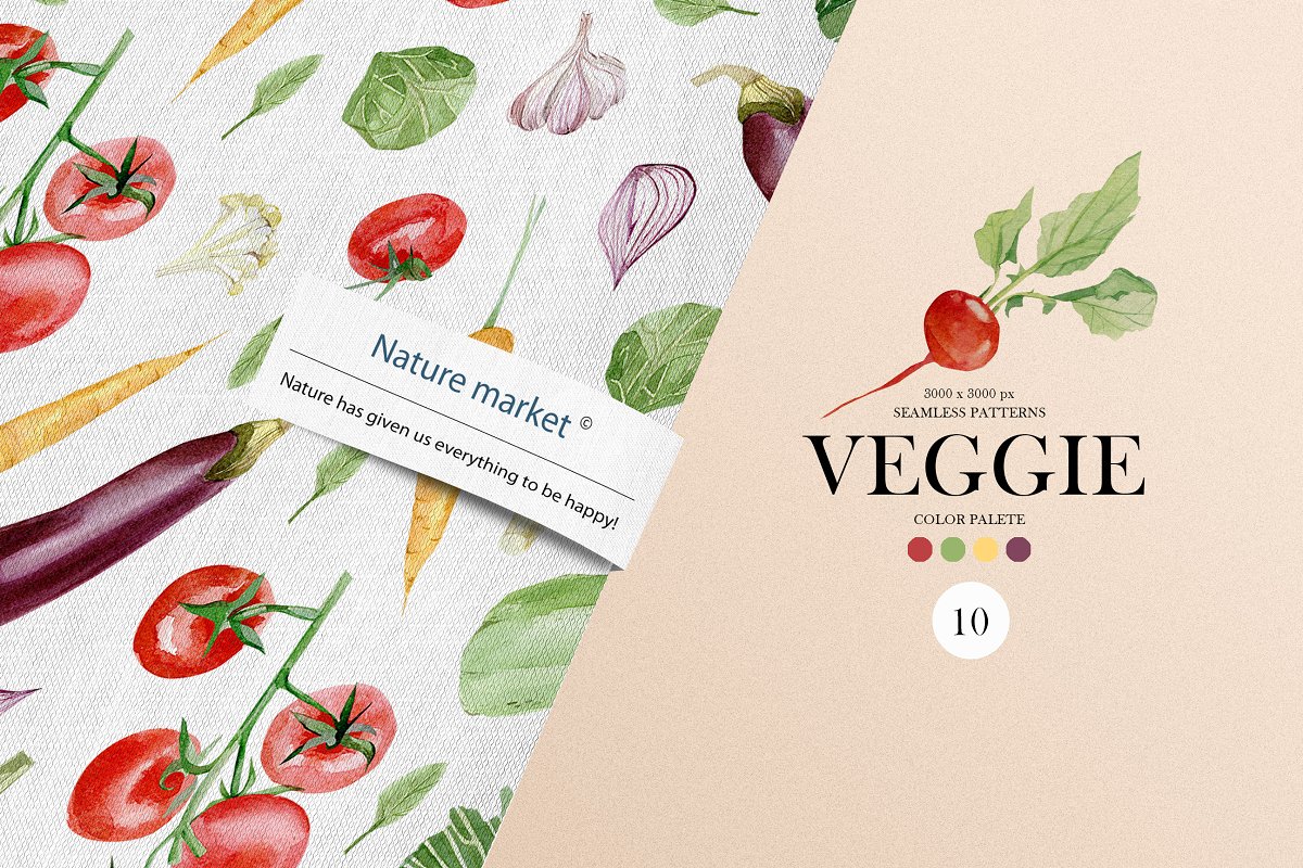 Cover image VEGGIE Watercolor vegetables pattern.