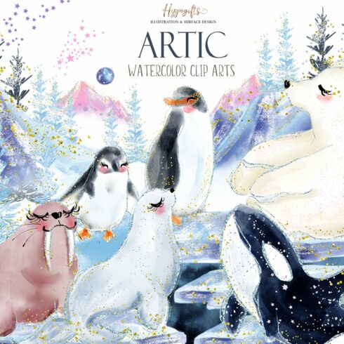 Watercolor polar animals.