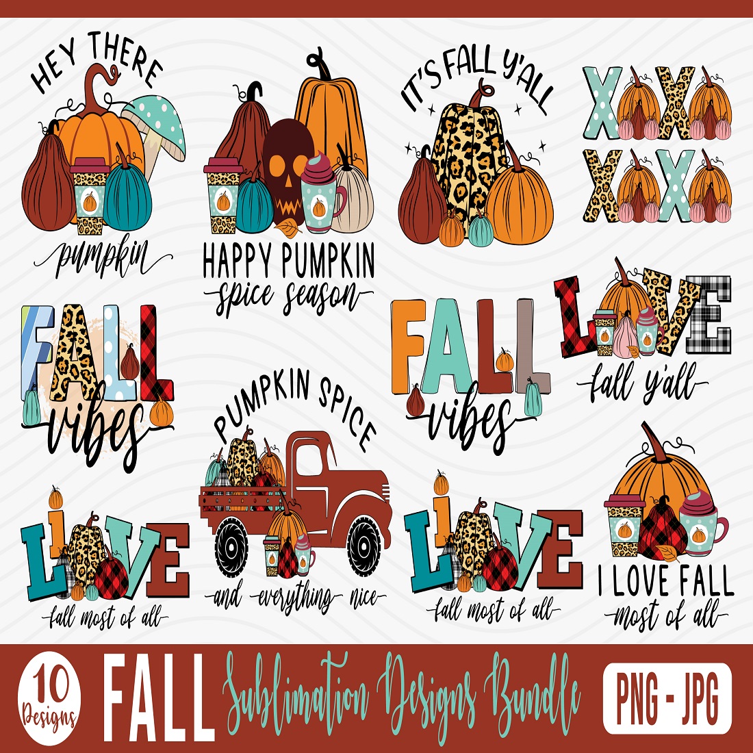 Fall PNG And JPG Sublimation Designs Bundle Cover Image.