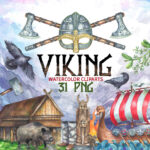 Viking Watercolor Cliparts Cover Image.