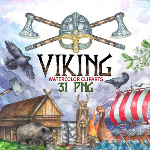 Viking Watercolor Cliparts Cover Image.
