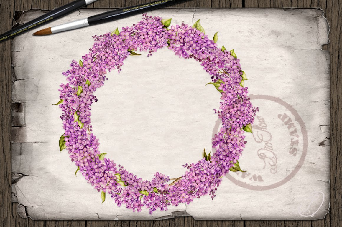 Lilac flowers wreath.
