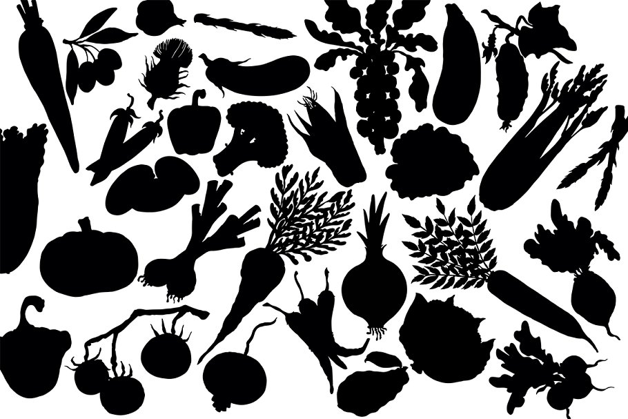 Black vegetables illustrations.
