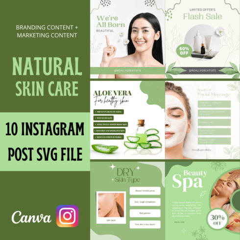Natural Skin Care Canva Instagram Social Post Template Cover Image.