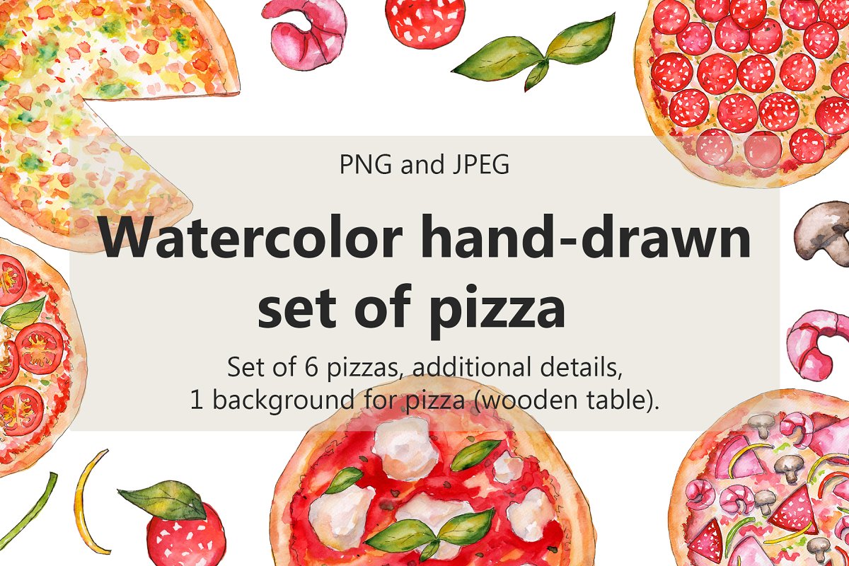Cover image of Watercolor pizza set.