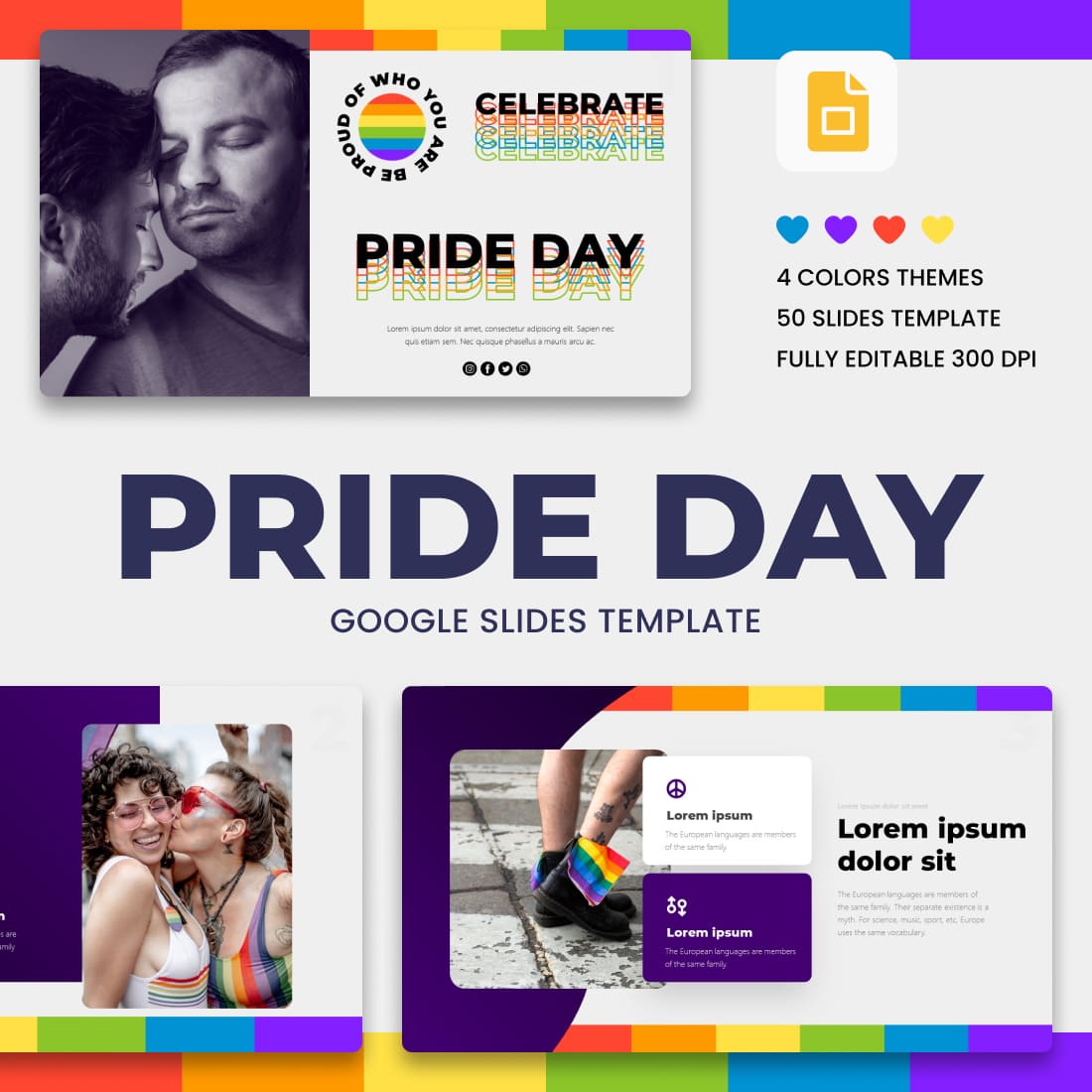 Pride Day Google Slides Theme cover.