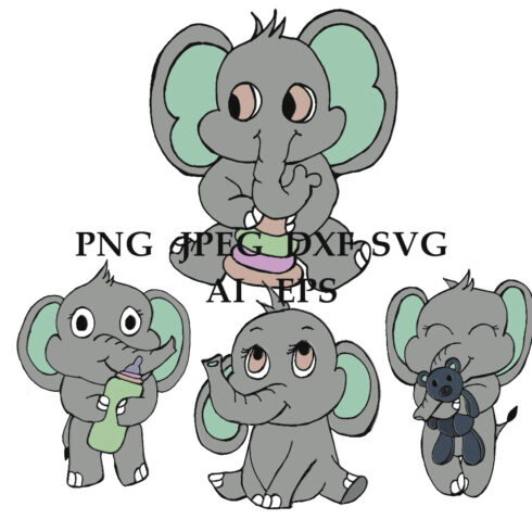 Cute Chalky Elephant SVG Cutout Bundle Of 6 Cover Image.
