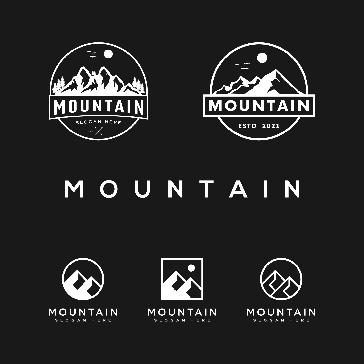 Set of Mountain Logo Vector Design Template previews.