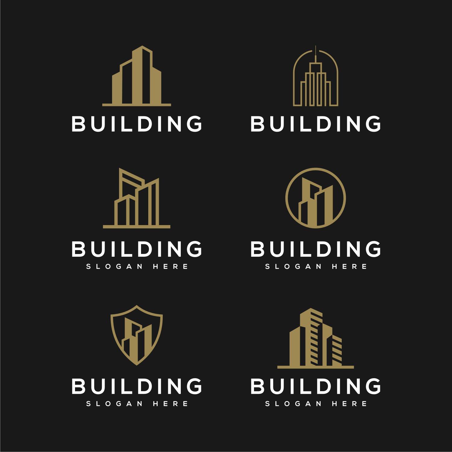 Building Logo with Line Art Style previews.