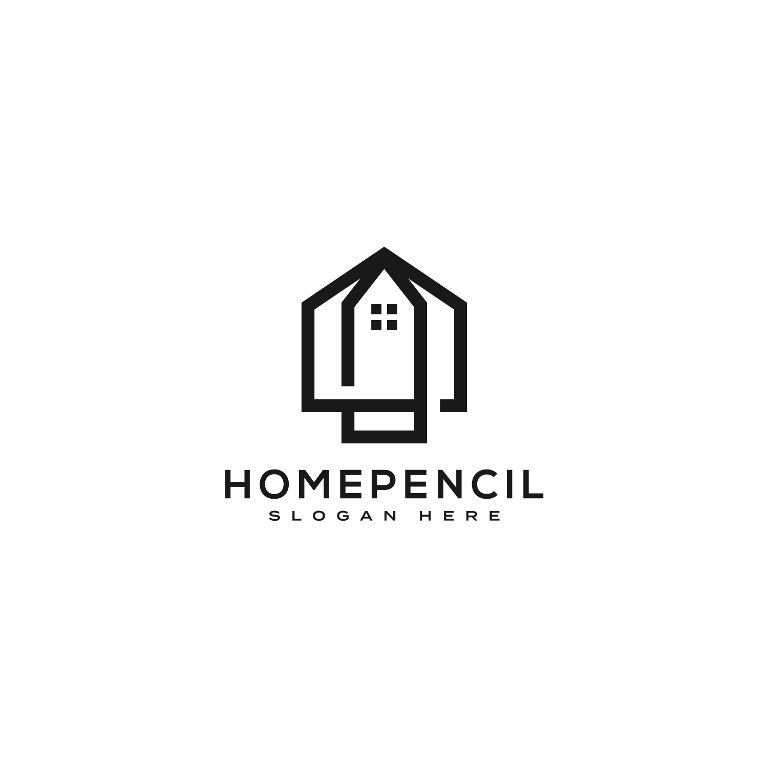 House Pencil Logo Vector Design Line Style