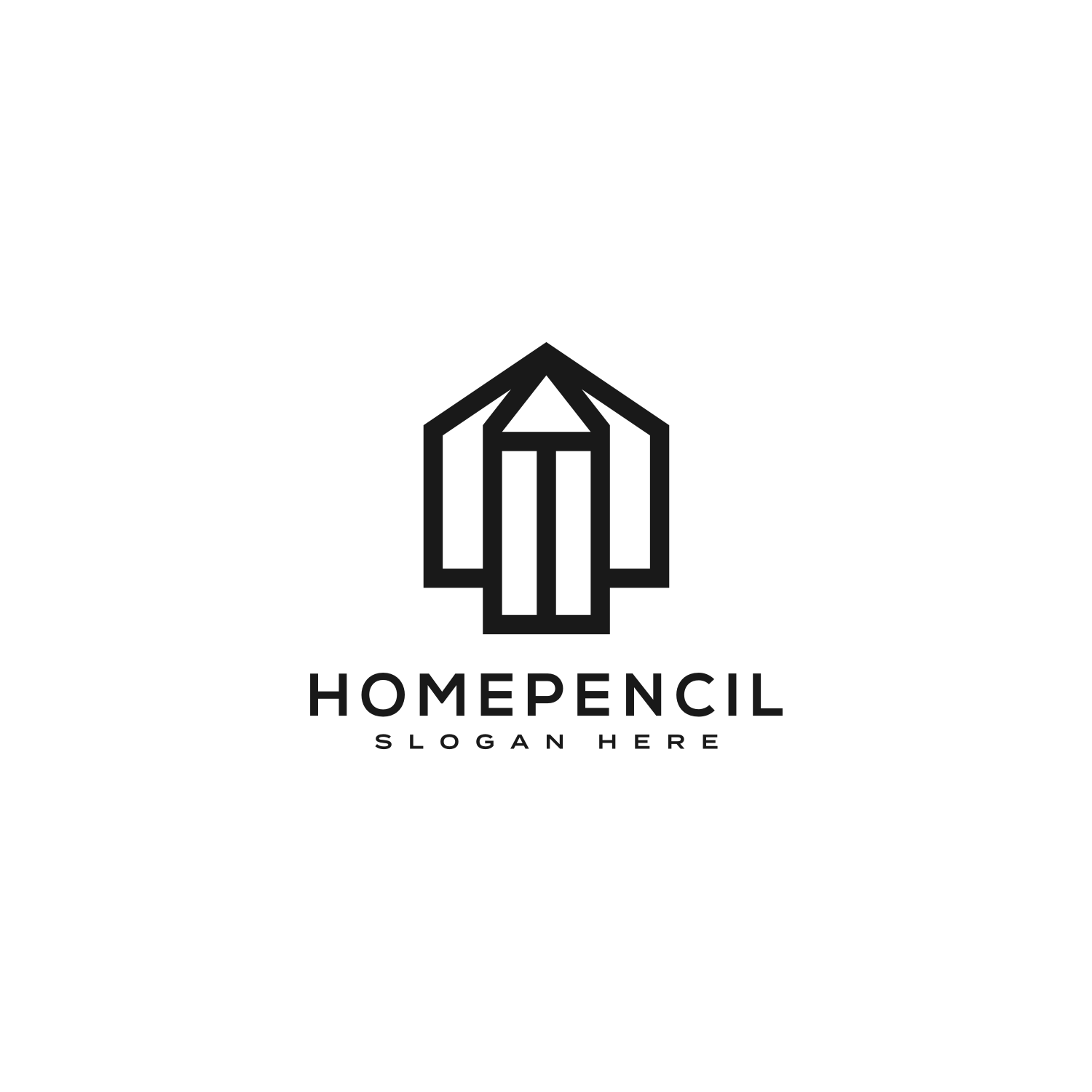 House Pencil Logo Vector Design Line Style