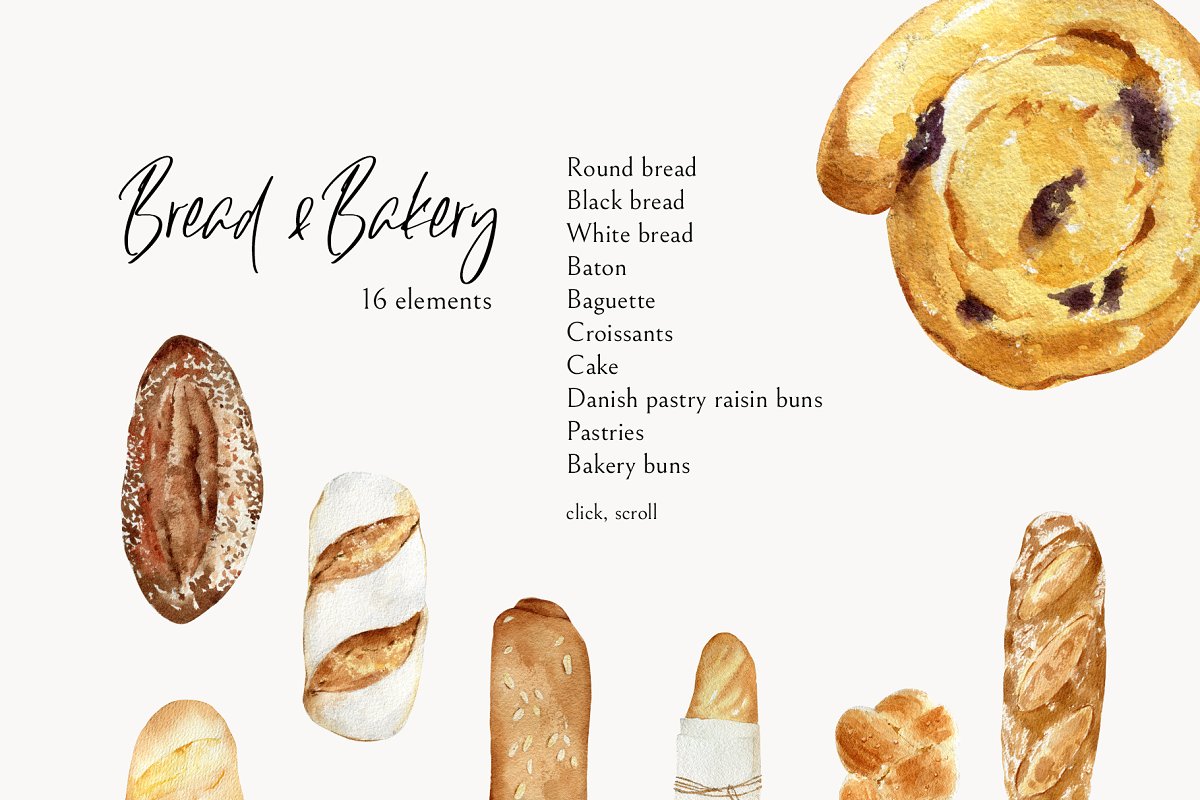 Bread & bakery - 16 elements.