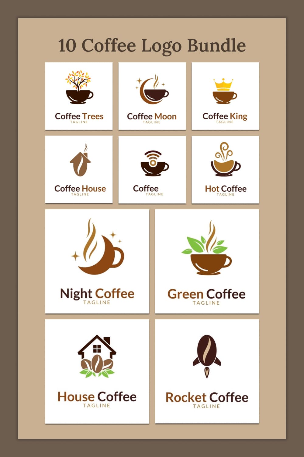 10 coffee logo bundle - Pinterest image preview.