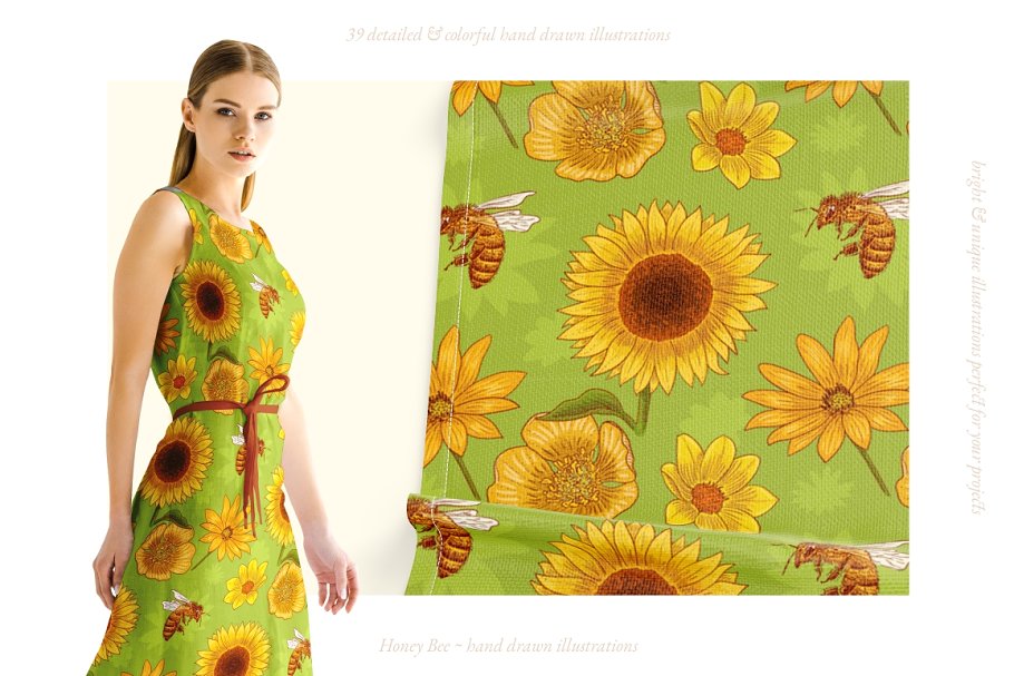 Yellow sunflower green background seamless pattern for clothes apparel design.