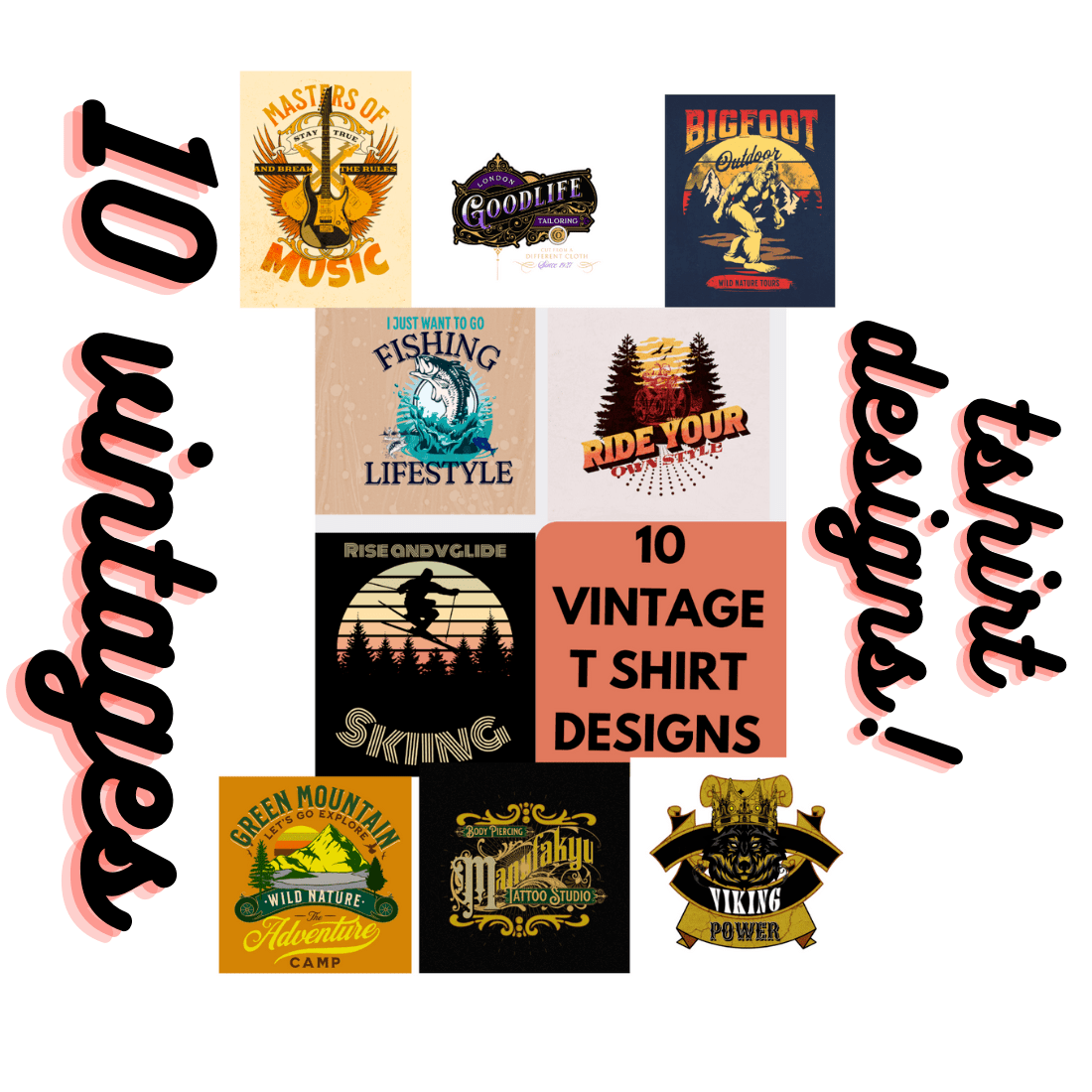 10 Vintage T SHIRT Design Retro Collections PNG SVG cover image.