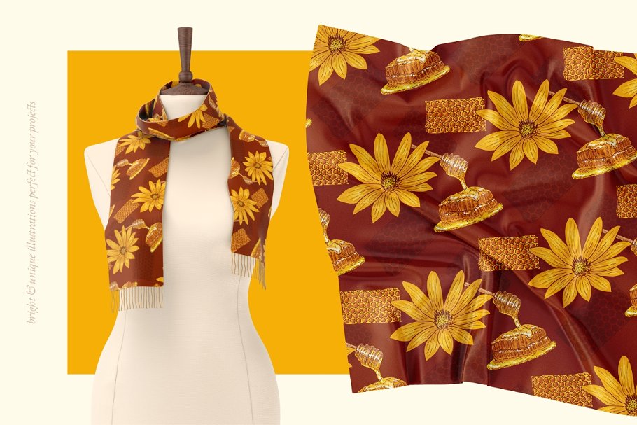 Sunflower honeycomb seamless pattern for textile, linen fabric design.