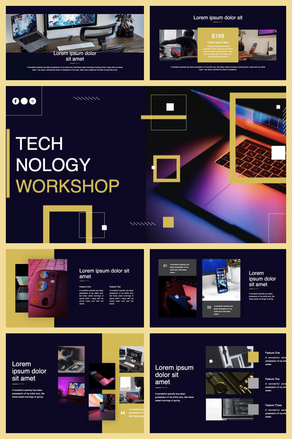 Collage of slides with a dark background and photos of computers.