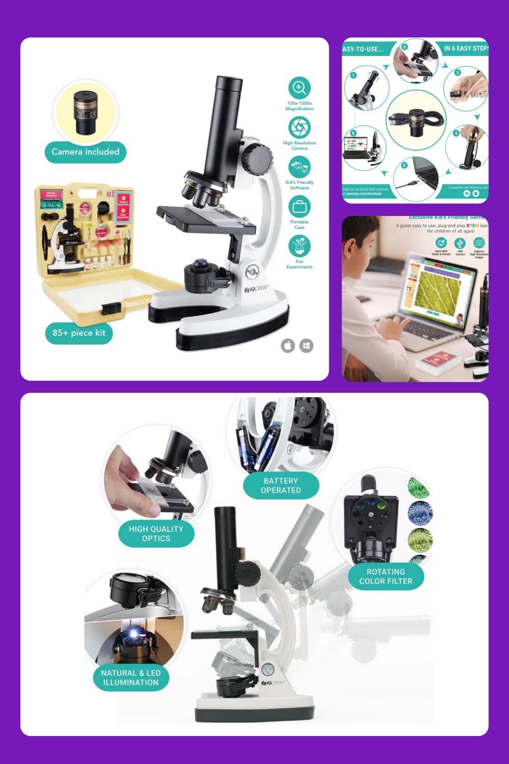 Collage with photos of microscope.
