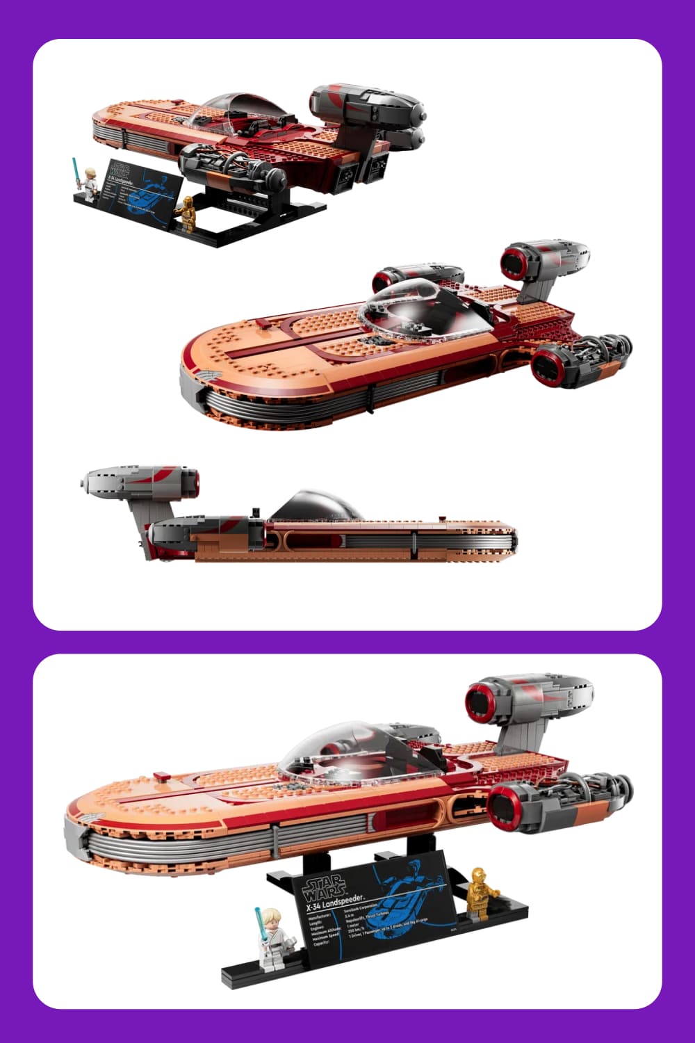 Collage with Luke Skywalker’s Landspeeder from Lego.