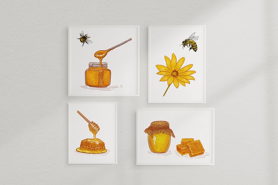 Yellow flower honey jar illustration.
