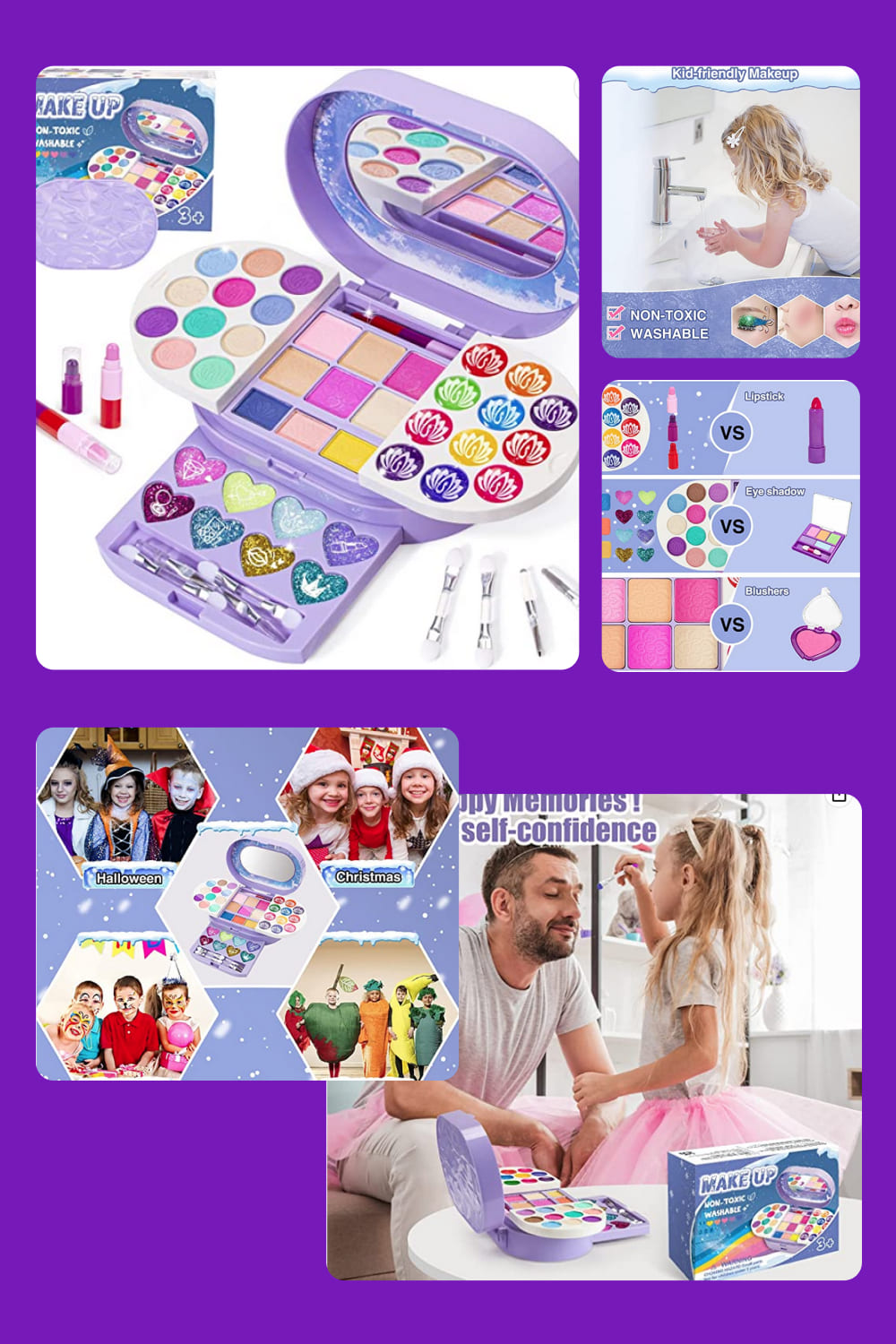 Collage with Kids Makeup Kit for Girls.