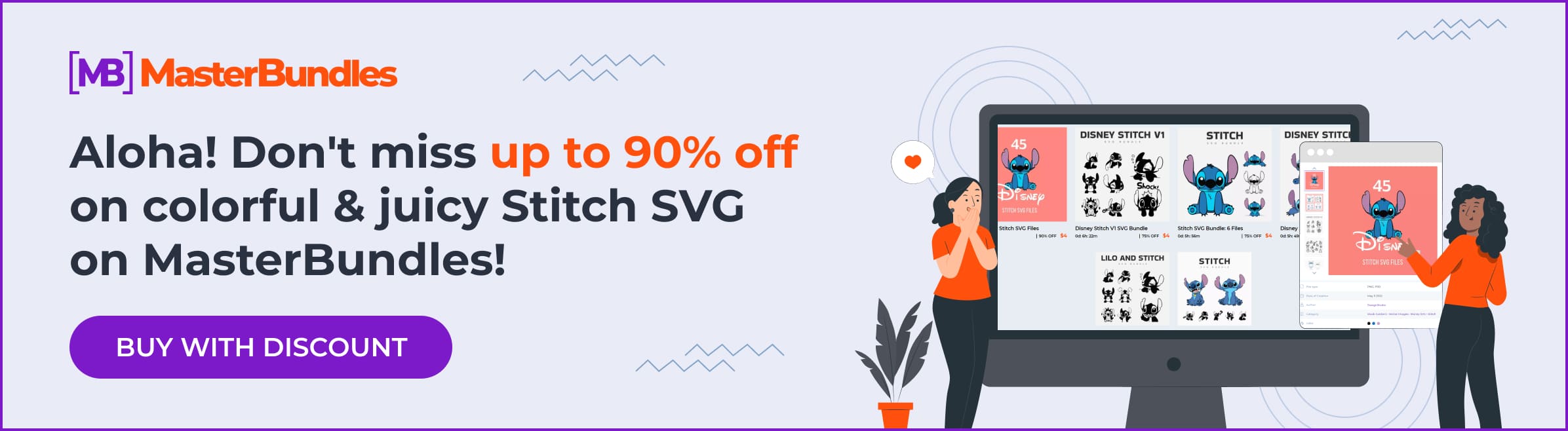 Banner for Stitch SVG files with discount.