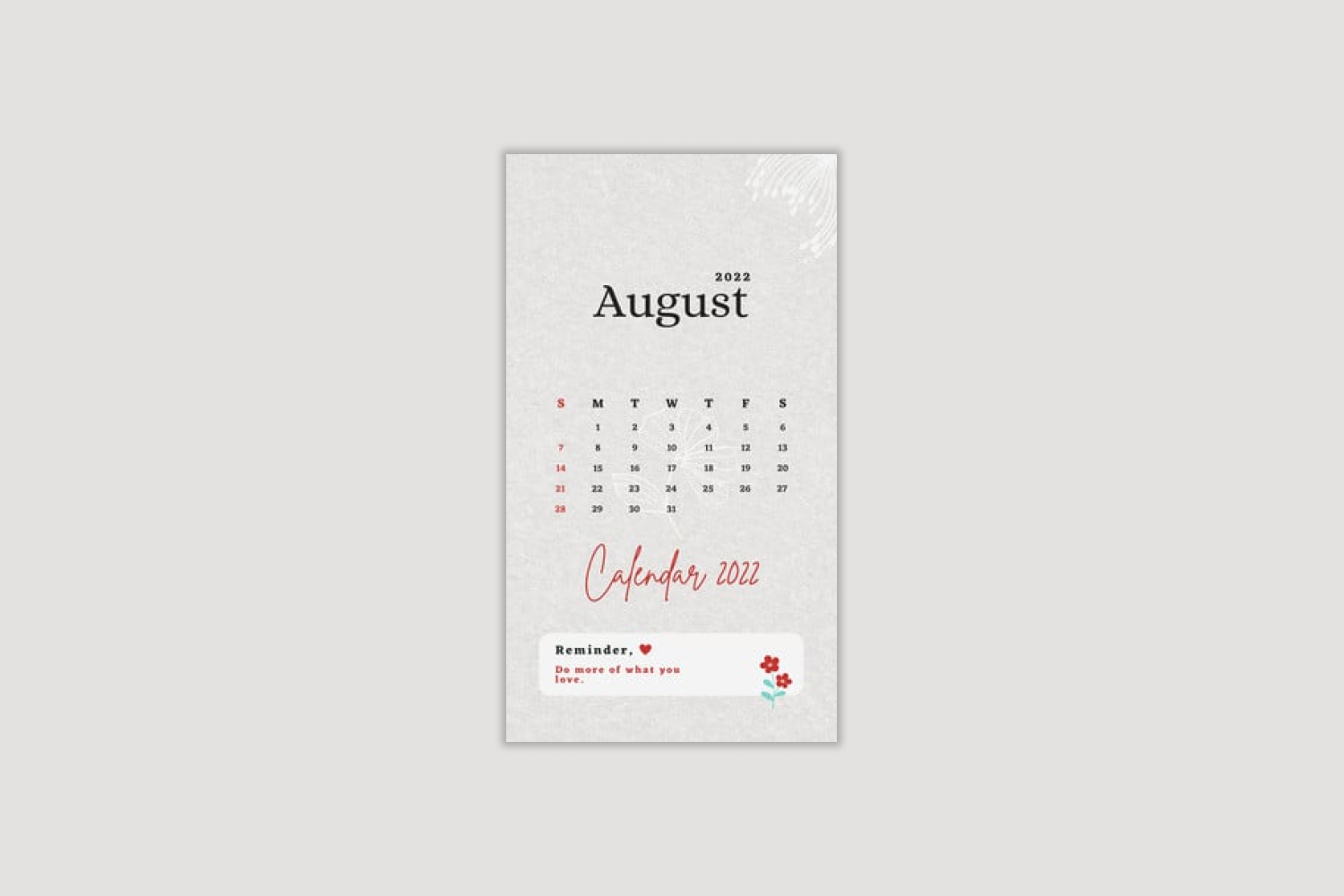 Reminder calendar on a gray background with red accents.